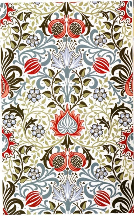 Free download and print of vintage wallpaper and fabric designs – classic William Morris patterns and retro textile art for unique wall decor and crafts.